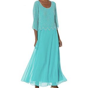 J Kara Womens Geometrical Beaded 3/4 Sleeve Mock Flare Capelet Dress Sz 6 Petite